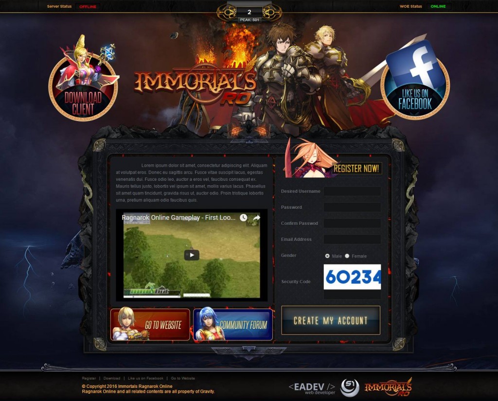 Immortal RO Landing Page